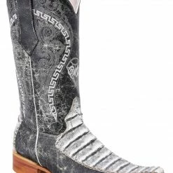 Guadalajara Western Wear White Diamond Caiman Men's Versace Toe Boots - Gray