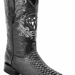 Guadalajara Western Wear White Diamond Python Versace Toe Men's Boots - Negro