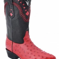 Guadalajara Western Wear White Diamond Avestruz Men's J Toe Boots - Red
