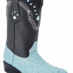 Guadalajara Western Wear White Diamond Avestruz Men's J Toe Boots - Baby Blue
