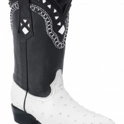 Guadalajara Western Wear White Diamond Avestruz Men's J Toe Boots - White / Black