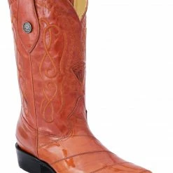 Guadalajara Western Wear White Diamonds Anguila J Toe Men's Boots - Cognac