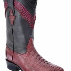 Guadalajara Western Wear White Diamond Pata De Avestruz J Toe Men's Boots - Wine