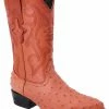 Guadalajara Western Wear White Diamond Ostrich Print Men's J Toe Boots - Cognac