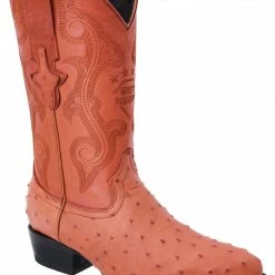 Guadalajara Western Wear White Diamond Ostrich Print Men's J Toe Boots - Cognac