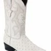 Guadalajara Western Wear White Diamond Ostrich Print Men's J Toe Boots - Bone