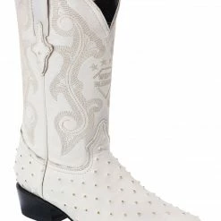 Guadalajara Western Wear White Diamond Ostrich Print Men's J Toe Boots - Bone