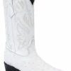 Guadalajara Western Wear White Diamond Ostrich Print Men's J Toe Boots - Blanco