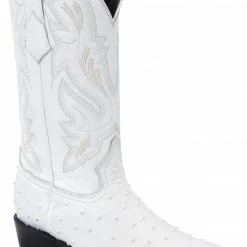 Guadalajara Western Wear White Diamond Ostrich Print Men's J Toe Boots - Blanco