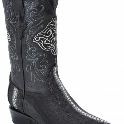 Guadalajara Western Wear White Diamond Mantarraya J Toe Men's Boot - Black