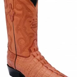Guadalajara Western Wear White Diamond Caiman Imitation Men's J Toe Boots - Cognac