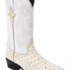 Guadalajara Western Wear White Diamond Bear Print J Toe Men's Boots - White