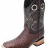 Guadalajara Western Wear White Diamond Avestruz Men's Wide Square Toe Boots - Brown