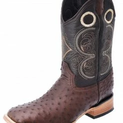 Guadalajara Western Wear White Diamond Avestruz Men's Wide Square Toe Boots - Brown