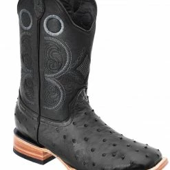 Guadalajara Western Wear White Diamond Avestruz Men's Wide Square Toe Boots - Black