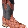 Guadalajara Western Wear White Diamond Pirarucu Men's Wide Square Toe Boots - Cognac