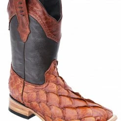 Guadalajara Western Wear White Diamond Pirarucu Men's Wide Square Toe Boots - Cognac