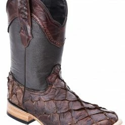 Guadalajara Western Wear White Diamond Pirarucu Men's Wide Square Toe Boots - Brown