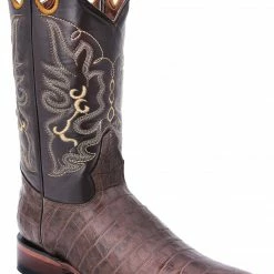 Guadalajara Western Wear White Diamond Caiman Belly Print Square Toe Men's Boots - Brown