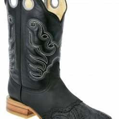 Guadalajara Western Wear White Diamond Wide Square Toe Men's Boots - Black