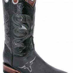 Guadalajara Western Wear White Diamond Square Toe Men's Boots - Black
