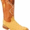 Guadalajara Western Wear White Diamond Ostrich Print Semi Square Toe Men's Boots - Butter
