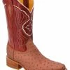 Guadalajara Western Wear White Diamond Ostrich Print Semi Square Toe Men's Boots - Cognac