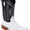 Guadalajara Western Wear White Diamond Ostrich Print Semi Square Toe Men's Boots - White / Black