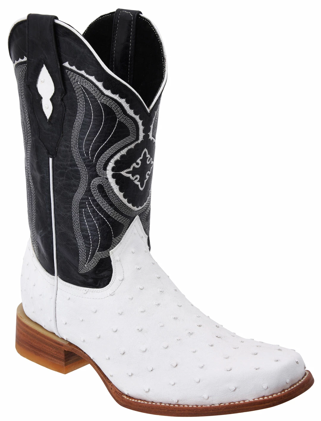 Guadalajara Western Wear White Diamond Ostrich Print Semi Square Toe Men's Boots - White / Black 3 Guadalajara Western Wear White Diamond Ostrich Print Semi Square Toe Men's Boots - White / Black