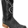 Guadalajara Western Wear White Diamond Ostrich Print Semi Square Toe Men's Boots - Black