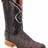 Guadalajara Western Wear White Diamond Ostrich Print Semi Square Toe Men's Boots - Brown