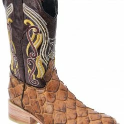 Guadalajara Western Wear White Diamond Pirarucu Print Square Toe Men's Boots - Antizarro