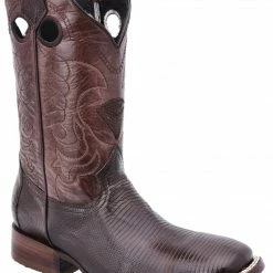 Guadalajara Western Wear White Diamond Lizard Square Toe Men's Boots - Brown