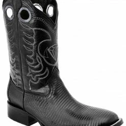 Guadalajara Western Wear White Diamond Lizard Square Toe Men's Boots - Black