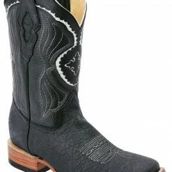 Guadalajara Western Wear White Diamond Elephant Print SquareToe Men's Boot - Black