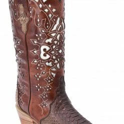 Guadalajara Western Wear White Diamond Brown Python Snip Toe Women Boot