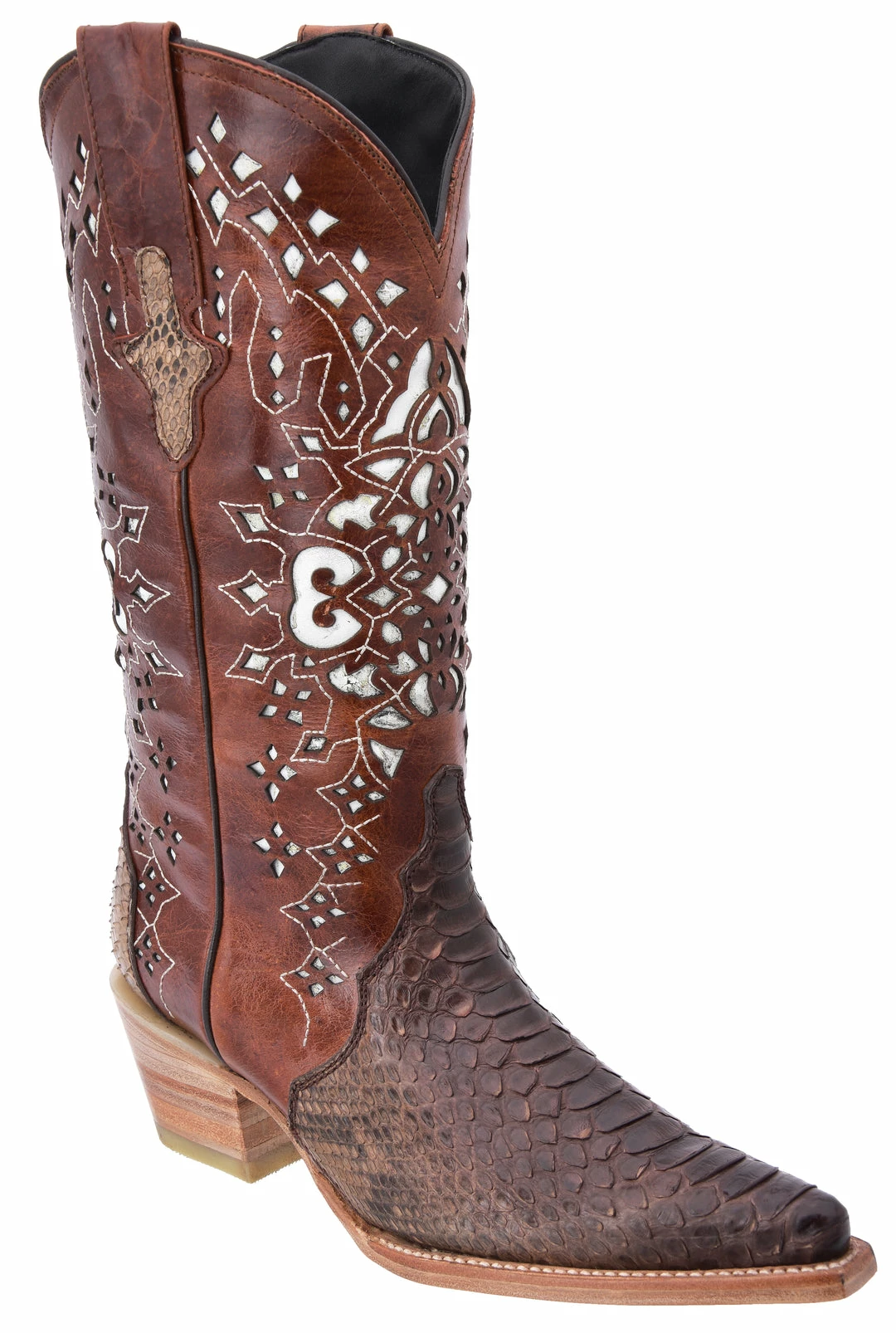 Guadalajara Western Wear White Diamond Brown Python Snip Toe Women Boot 3 Guadalajara Western Wear White Diamond Brown Python Snip Toe Women Boot