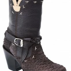 Guadalajara Western Wear White Diamond Brown Python Round Toe Short Women Boot