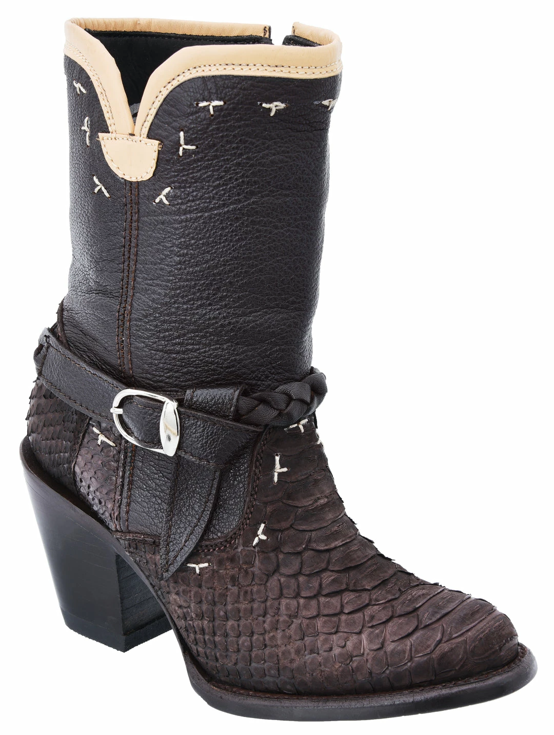 Guadalajara Western Wear White Diamond Brown Python Round Toe Short Women Boot 3 Guadalajara Western Wear White Diamond Brown Python Round Toe Short Women Boot