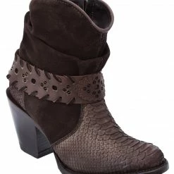 Guadalajara Western Wear White Diamond Brown Python Round Toe Short Women Boot