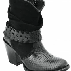 Guadalajara Western Wear White Diamond Black Lizard Round Toe Short Women Boot