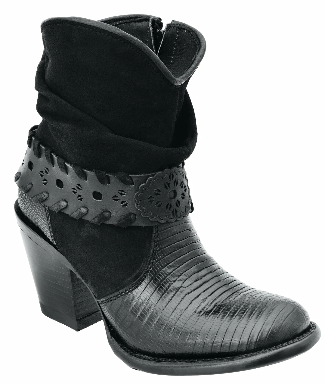 Guadalajara Western Wear White Diamond Black Lizard Round Toe Short Women Boot 3 Guadalajara Western Wear White Diamond Black Lizard Round Toe Short Women Boot