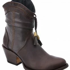 Guadalajara Western Wear White Diamond Brown Round Toe Short Women Boot