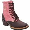Guadalajara Western Wear White Diamond Pink/Brown Lace Up Square Toe Women Boot