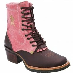 Guadalajara Western Wear White Diamond Pink/Brown Lace Up Square Toe Women Boot
