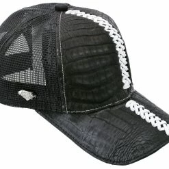 Guadalajara Western Wear White Diamond Caiman Tejida Exotic Cap - Negro Accessories