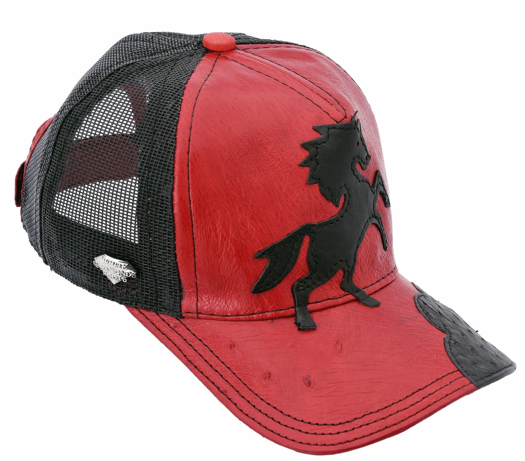 Guadalajara Western Wear White Diamond Truker Caballo Exotic Cap - Rojo 3 Guadalajara Western Wear White Diamond Truker Caballo Exotic Cap - Rojo