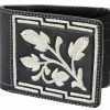 Guadalajara Western Wear Accessories White Diamond Piteada Leather Wallet - Negro