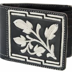 Guadalajara Western Wear Accessories White Diamond Piteada Leather Wallet - Negro