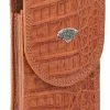Guadalajara Western Wear Accessories White Diamond Funda Cocodrilo Leather Cell Phone Case - Cognac